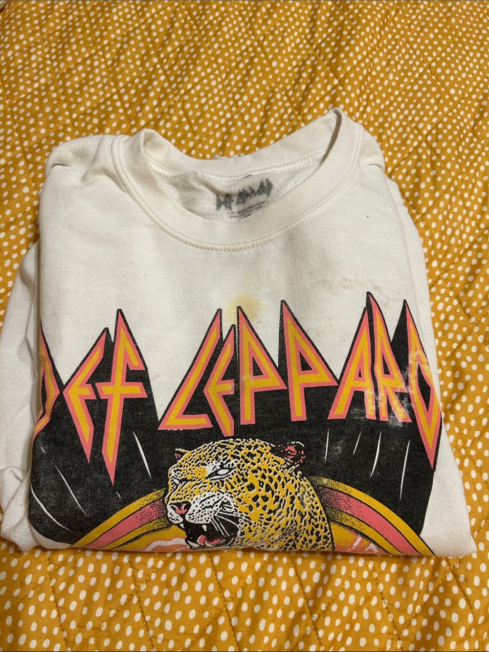 White Graphic Sweatshirt with Pink & Yellow Band Leopard Design